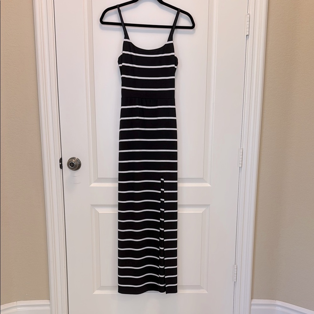 Aqua Black Striped Maxi Knit Dress